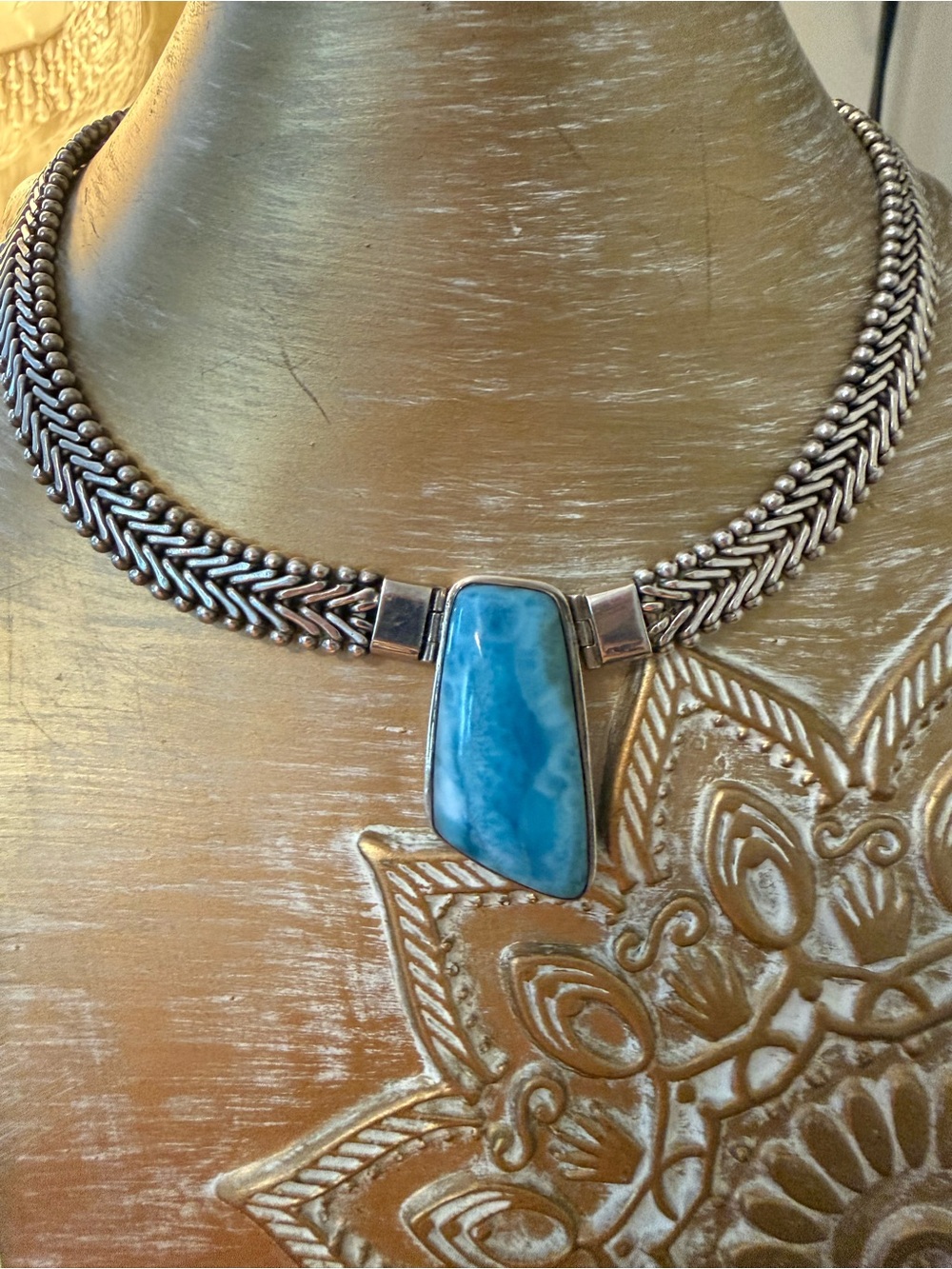 LARIMAR Sterling Silver Heavy Choker Necklace
